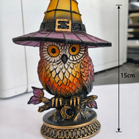 Lampe de Table Chat Noir Gothique Tiffany Vitrail, Abat-jour Chapeau de Sorcière Résine, Veilleuse Halloween Décoration Bureau (