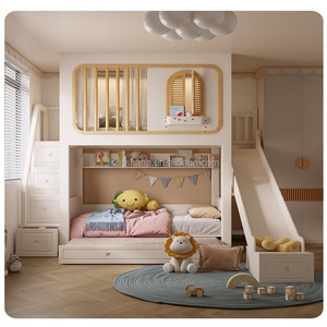 Giường ngủ đôi trẻ em cao cấp bằng gỗ thiết kế mới của JS FURNITURE - Giường gỗ có cầu trượt hình vòm và cầu thang tích hợp ngăn chứa đồ - Product Image 3