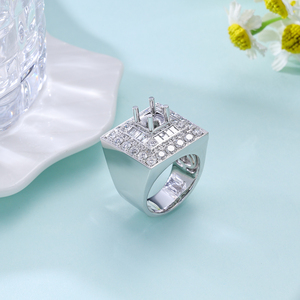 Anillos de oro blanco macizo de 18 quilates hechos a mano para hombre, de lujo, con diamantes blancos naturales de alta calidad, semi-montados. - Product Image 3
