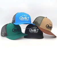 Gorra de béisbol de 6 paneles con parche de cuero bordado personalizado al por mayor OEM, gorras de camionero de malla ajustables con cierre a presión para golf y béisbol