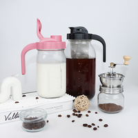 Pichet en verre Mason de 32 oz à large ouverture avec poignée et couvercle rabattable en PP pour boissons aux fruits