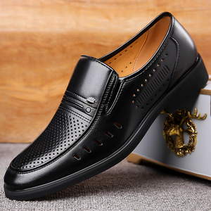 Men's Genuine Leather Solid Pattern Breathable Slip-On <b>Flat</b> <b>Sandals</b> Closed Toe Summer Casual Shoes Rubber Outsole - Product Image 1