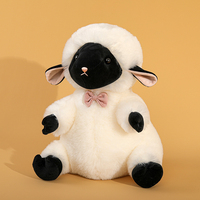Peluche Mouton Noir Moelleux avec Nœud Papillon, Animal en Peluche Kawaii pour Filles, Cadeau d'Anniversaire et Décoration de Chambre - Vente en Gros
