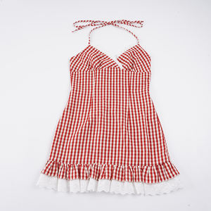 Vestido Mini de Tirantes Finos con Cuello en V y Estampado a Cuadros de Colores, Lindo Vestido de Verano para Mujer con Estampado de Guingán, Lavable, Ideal para Fiestas en la Playa - Product Image 2