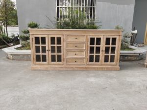 Aparador de madera de roble vintage de estilo francés, armario de comedor con 4 puertas enrejadas y 4 cajones - Product Image 3