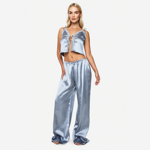 Ensemble <span class=keywords><strong>pantalon</strong></span> et camisole pour <span class=keywords><strong>femme</strong></span> Beefey avec logo personnalisé sur le devant, élégant, léger, respirant, confortable, doux et agréable pour l'automne/le printemps et l'été - Product Image 3