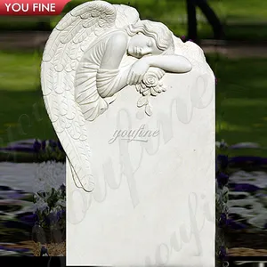 Hand Carved White Marble Sleeping Angel Memorial Tombstone
