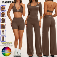 PASUXI Set Pakaian Olahraga Wanita Custom LOGO, Baju Senam, Pakaian Fitness, Atasan Pendek, Legging, Set Yoga Seamless