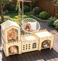 Maison pour lapin en bois massif, moderne, écologique et luxueuse, avec nid, cage pour petits animaux, pour une utilisation en extérieur et en salon en été