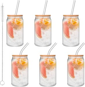 Hot 4 Packs Boba Cup Bubble Tea Cup , 16oz Glass <strong>Tumbler</strong> with Bamboo Lid and Stainless Straw, Reusable <strong>Mason</strong> <strong>Jar</strong> Travel Bottle - Product Image 5