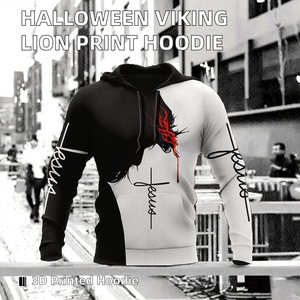Sweat-shirt à capuche pour homme en gros, motif tête de lion décontracté, Halloween, mythologie viking, impression numérique 3D, coupe ample - Product Image 3