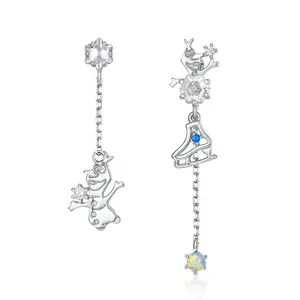 925 silver Christmas jewelry figure skating shoes earrings cute sweet asymmetrical skate shoes snowman dangle earrings