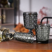 Geribbelde loodvrije wijnglazen met reliëfdiamantdesign, 310ml, vaatwasserbestendig, zwart, voor bruiloften en feesten