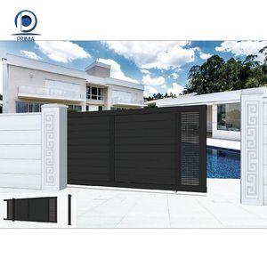 Panel de listones negros con incrustaciones de grano de madera simétrico, entrada personalizada para patio de villa, puerta de entrada de aleación de aluminio - Product Image 5