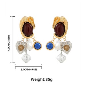 Coloré ZA alliage acrylique résine coeur fleur gland boucles d'oreilles femmes bohême perle lanterne boule balancent boucle d'oreille collier ensemble - Product Image 6