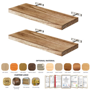 Estantes Flotantes de Madera de 2 Niveles y 19 Pulgadas para Montar en la <span class=keywords><strong>Pared</strong></span>, con Funciones de Exhibición para Decoración de Baños y Almacenamiento de Regalos de Cumpleaños - Product Image 2
