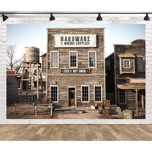 Corfoto อุปกรณ์ตกแต่งผนังฉากหลังเมืองตะวันตก17x10ft ผ้าฮาร์ดแวร์แบบชนบทจัดหาเหมืองภาพถ่ายพื้นหลังคาวบอยธีมปาร์ตี้ป่า - Product Image 1