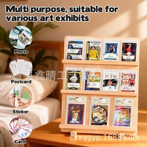 Wooden <b>Card</b> <b>Display</b> Rack 3 Tier Desktop Storage For Trading <b>Cards</b> And Postcards Multipurpose Organizing <b>Stand</b> - Product Image 2