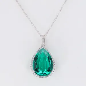 Fine Jewelry Teardrop Emerald Pear Cut 18k Pure Gold Fashion Jewelry Diamond Cross Necklace
