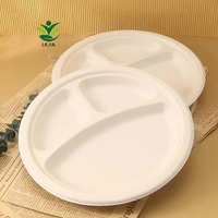 Haute qualité 100% écologique 9 pouces 3 compartiments assiette canne à sucre bagasse vaisselle biodégradable