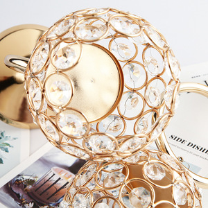 Tempat lilin bulat bentuk tengah meja, tempat lilin bola kristal besi Nordik emas - Product Image 3