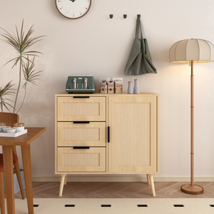 Modern Rattan Wood Dresser <b>Storage</b> Cabinet Sideboard <b>For</b> Bedroom Living Room Entryway Hallway - Product Image 3