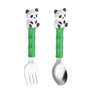 Juego de tenedor y cuchara para niños con diseño de Panda de dibujos animados, acero inoxidable 304, diseño de animales bonitos para niños, utensilios portátiles para comer - Product Image 5