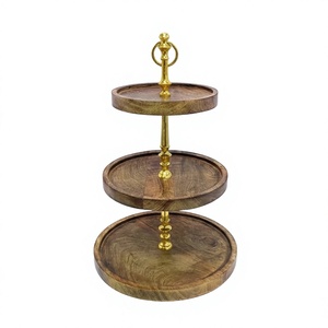 Luxury Wooden 3 Tier Cupcake Stand with Golden Handle Elegant Dessert Display Tray Perfect for <b>Weddings</b> Parties and Events - Product Image 1