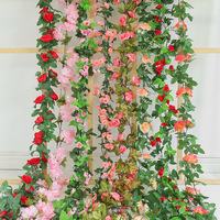 Guirlande murale de fleurs artificielles en soie, rose et fleur de cerisier, 45 têtes, plante décorative pour plafond, moulage par injection, mariage, maison