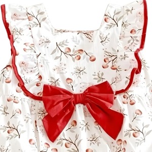 Nuovo Body Estivo per Neonata con Fiocco Morbido e Stampa Frutta Rossa, Senza Maniche, 0-5 Anni, Abbigliamento per Neonati - Product Image 2