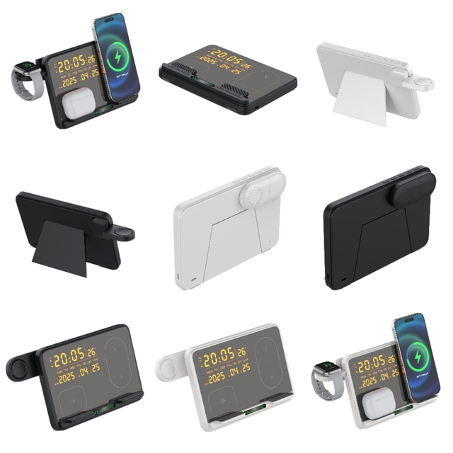 2026 Electric 8-in-1 Wireless Charging with Digital Clock Calendar Temperature Display Fast Charger for Phone Watch Earbuds