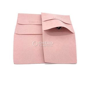 Luxueux velours doux rose microfibre bijoux pochette sac estampage à chaud Logo rabat bijoux sac à poussière - Product Image 6