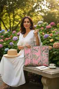 Bolso Tote de Algodón Acolchado Rosa Tropical, Bolso de Hombro Grande Hecho a Mano, Bolso de Viaje, Bolso de Mercado, Bolso para Uso Diario - Product Image 2