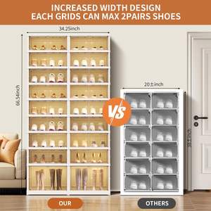 Modern Clear Plastic 1/3/6/9 Tier <b>Shoe</b> Box Foldable <b>Storage</b> Cabinet <b>Shoe</b> Rack Sneaker Organizer With Transparent Doors - Product Image 4