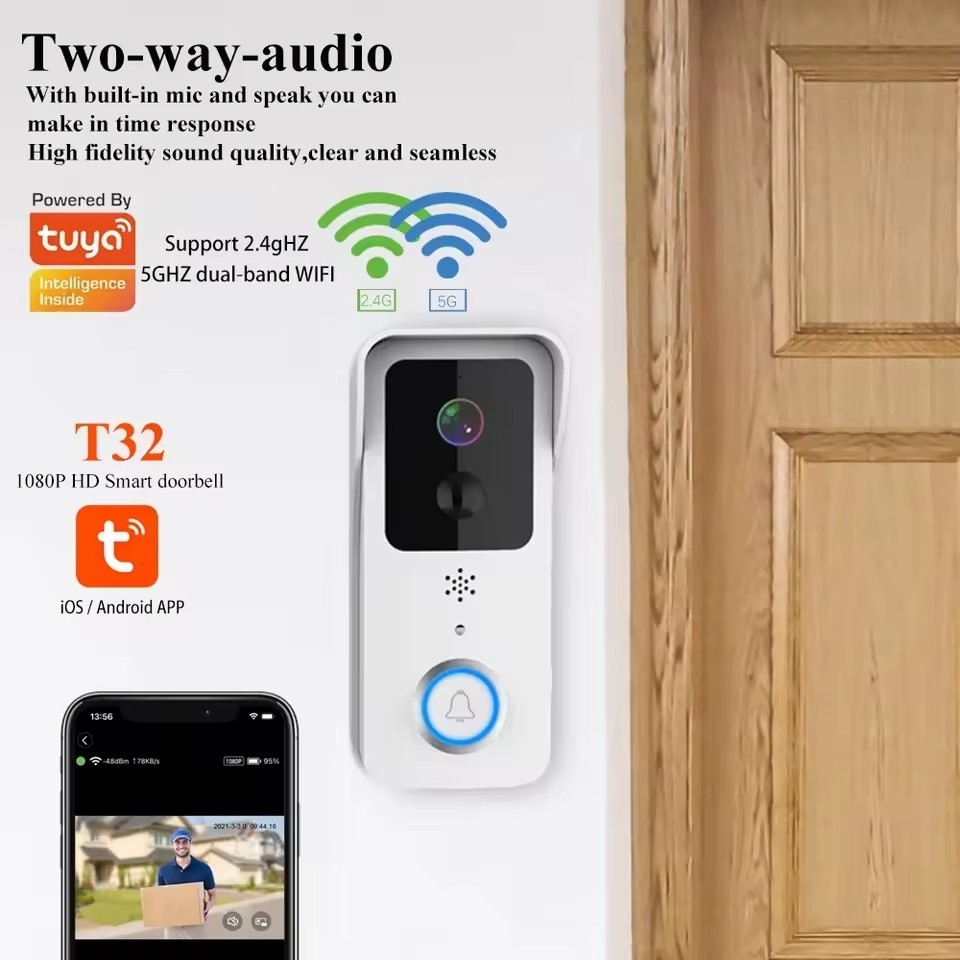 Tuya T32 Smart Video Doorbell Camera with Wireless Chime, Dual-Band 2.4GHz/5GHz WiFi, IP65 Waterproof, HD Night Vision, Two-Way Audio & Smart Life App - View 6
