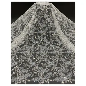 Tecido de renda africano bordado afinidade tecido de renda de tule francês para vestido de noite de casamento