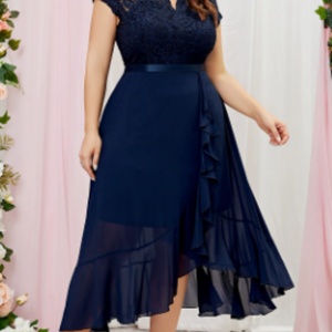 เดรสแม็กซี่ผ้าลินินทรงหลวม ระบายอากาศได้ดี ซักได้ คอวี ไซส์ใหญ่สำหรับผู้หญิง สไตล์ลำลอง สีพื้น แต่งระบาย  ลดราคาพิเศษ - Product Image 2