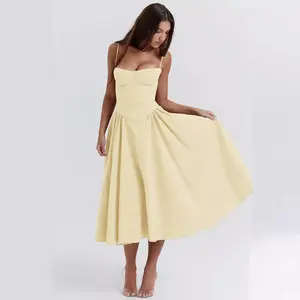 Summer Skirt New French Vintage Dress Court Style Solid Color Sexy Dress Fashionable Wearing Strap Dress