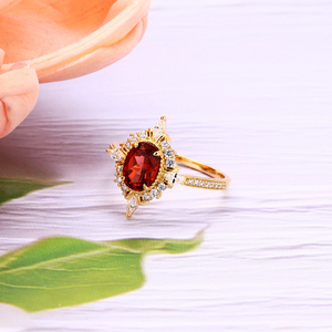 Ciondoli di gioielli raffinati Custom Anel Feminino Oavl gemma intarsio Cz zircone croce stella stella <span class=keywords><strong>rosso</strong></span> <span class=keywords><strong>anello</strong></span> <span class=keywords><strong>granato</strong></span> fiore - Product Image 5