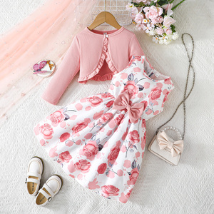 ชุดเสื้อโค้ทและเดรสลายดอกไม้แขนยาวระบายอากาศได้ดีสไตล์จีนสำหรับเด็กผู้หญิงแบบสองชิ้น - Product Image 1