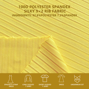 Tissu côtelé extensible soyeux 9x2 en polyester et élasthanne 100D pour robe, manches longues, manches courtes, t-shirt, ensemble de sous-vêtements - Product Image 2