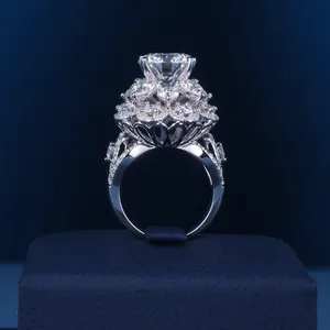 Custom Women S925 Silver 10k 14k 18k Solid Filled Gold 10ct Round Brilliant Cut Moissanite Lab Diamond Engagement Ring