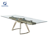 QIANCHENG Table à manger extensible en verre trempé 10 places table à manger pliante en plein air pour banquet avec plastique transparent
