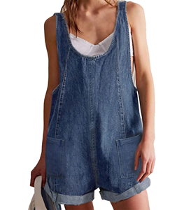 Femmes Vintage Style Denim Combinaison Sans Manches Taille Haute Barboteuse Réglable Bandoulière Poche Shorts Sexy Salopette Été - Product Image 6
