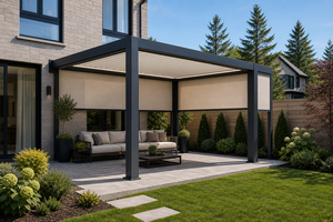 Pérgola de Aluminio RKOVE RK-C2 4*5 con Techo de Láminas Motorizadas y Persianas Laterales Retráctiles, Luz LED, Gazebo para Jardín Exterior - Product Image 5