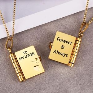 Collar de Pareja de Acero Inoxidable con Letras Personalizadas, Álbum de Fotos con Apertura y Cierre DIY, Carta de Amor, Bambú en Forma de Corazón - Product Image 1