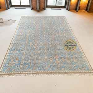 Alfombra Oushak Azul Moderna Anudada a Mano, Alfombra Hecha a Mano para Dormitorio, Sala de Estar, Comedor u Oficina - Product Image 1