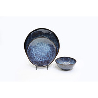 Service de table en grès bleu pour mariage, 3 pièces, style européen, assiettes et bol en céramique, passe au lave-vaisselle et au micro-ondes