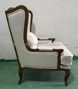 Fauteuil <span class=keywords><strong>Wingback</strong></span> classique tapisserie d'ameublement crème cadre en bois sculpté Style Vintage chaise de canapé monoplace pour salon - Product Image 4