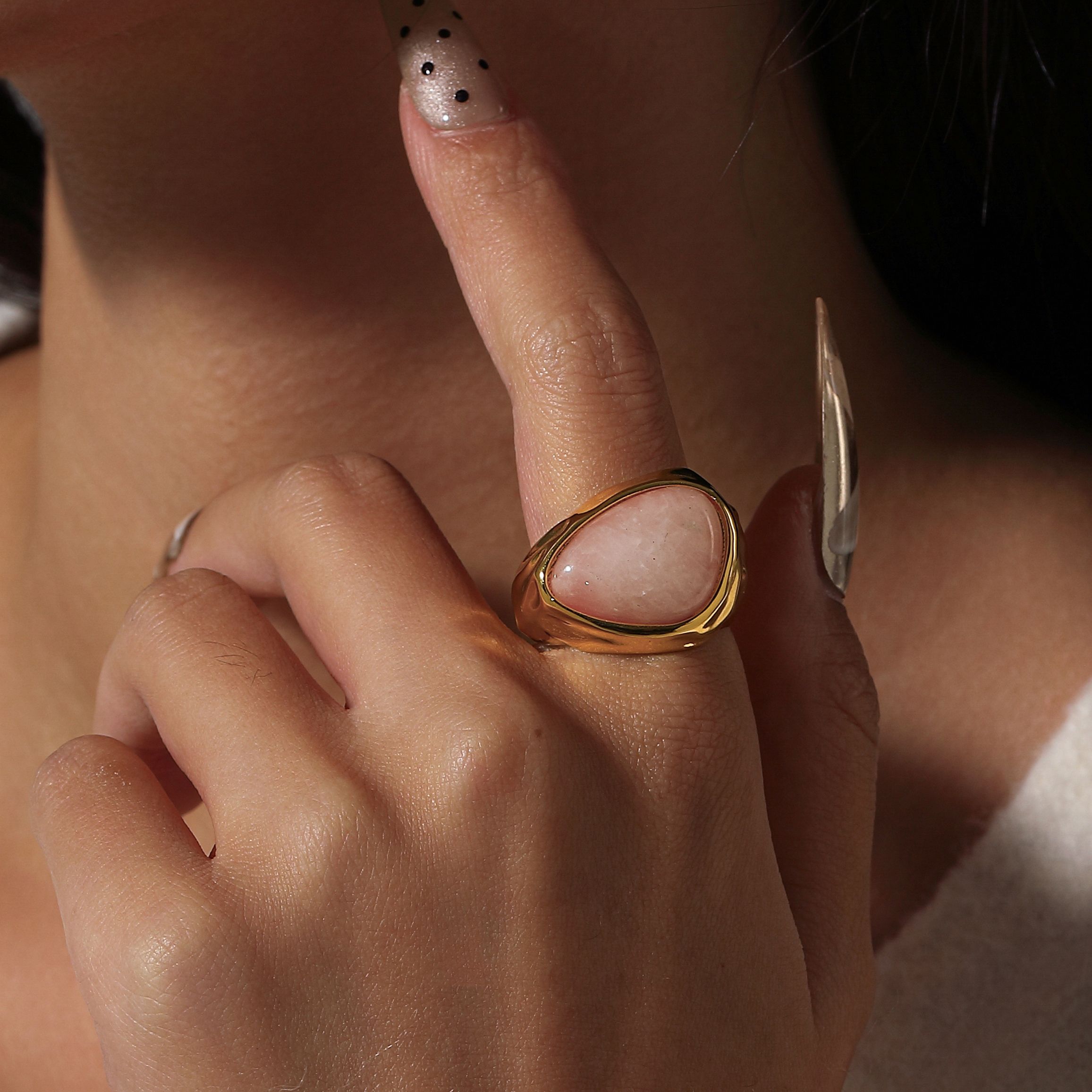 pink enamel cabochon ring base